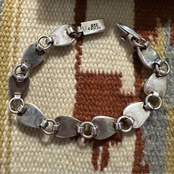 TAXCO Sterling Silver Black Onyx Cabochon Slide Lock Clasp Bracelet - Picture 2 of 4